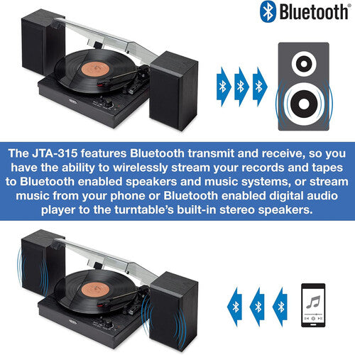 Jensen JTA-315 Dual Bluetooth Turntable (33/45/78 RPM) - 20 Watts (Black)