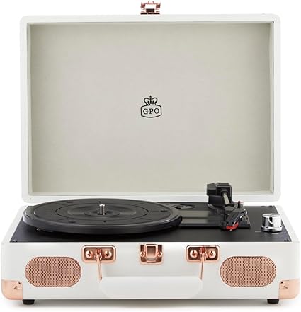 GPO Soho Retro Briefcase Style 3 Speed Turntable (White)