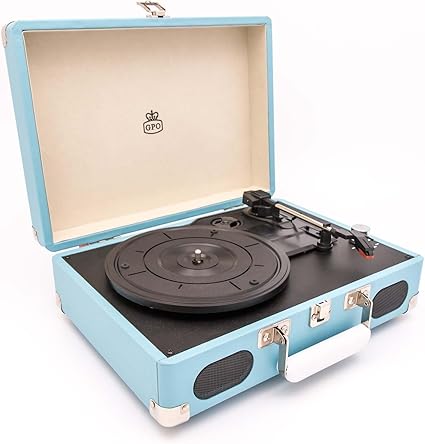 GPO Soho Retro Briefcase Style 3 Speed Turntable (Turquoise)