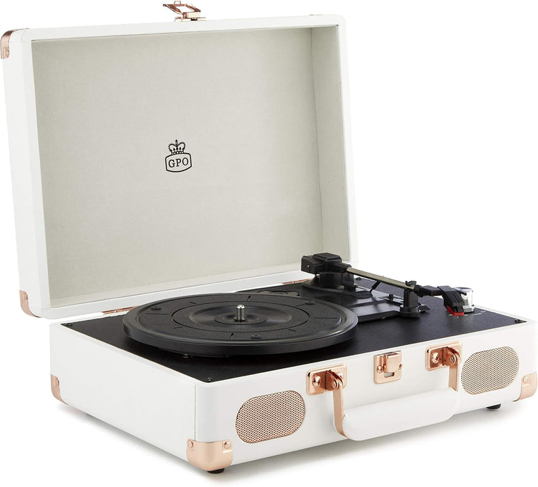GPO Soho Retro Briefcase Style 3 Speed Turntable (White)