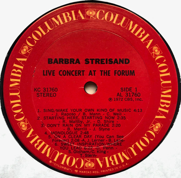 Barbra Streisand – Live Concert At The Forum ! NO POSTER ! (Pre-Owned Vinyl) Columbia 1972