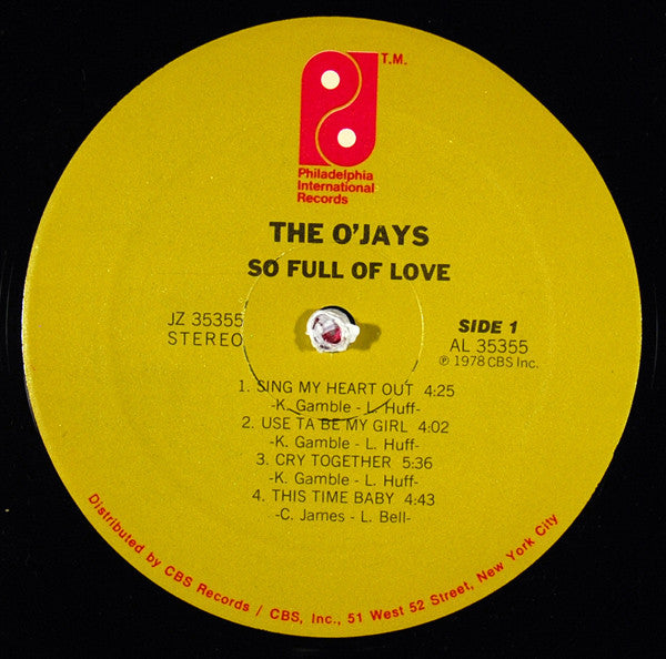The O'Jays – So Full Of Love (Pre-Owned Vinyl) Philadelphia International Records JZ 35355