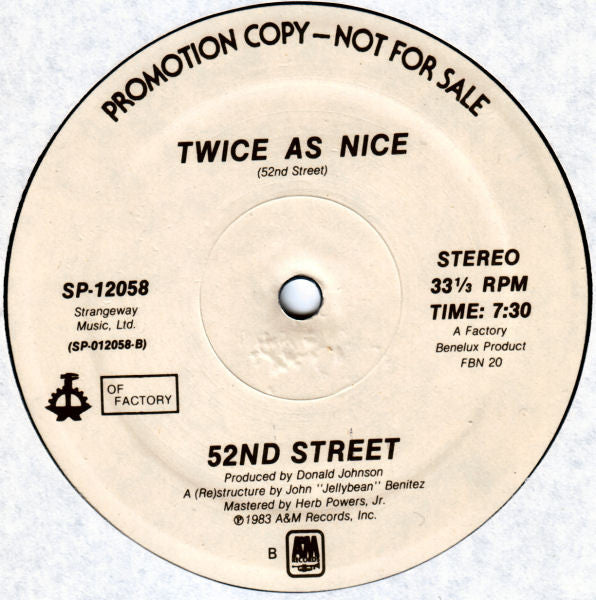 52nd Street – Cool As Ice (Pre-Owned Promo Copy Vinyl) A&M Records 1983