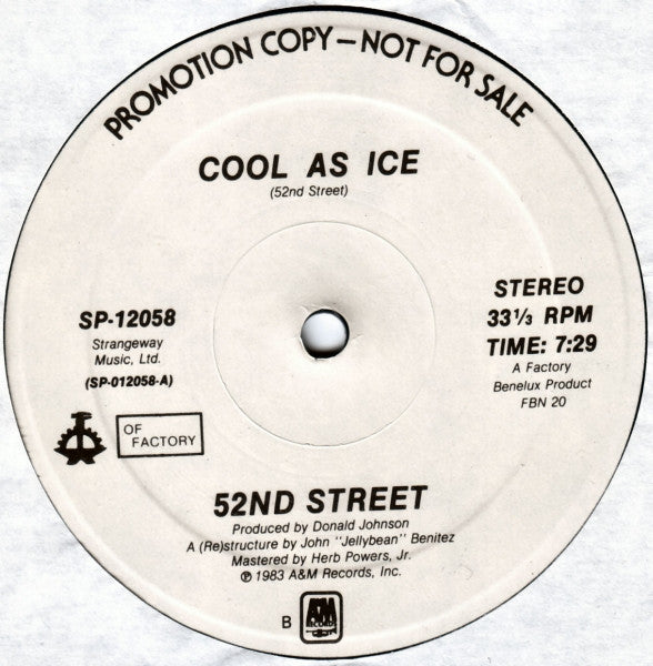 52nd Street – Cool As Ice (Pre-Owned Promo Copy Vinyl) A&M Records 1983