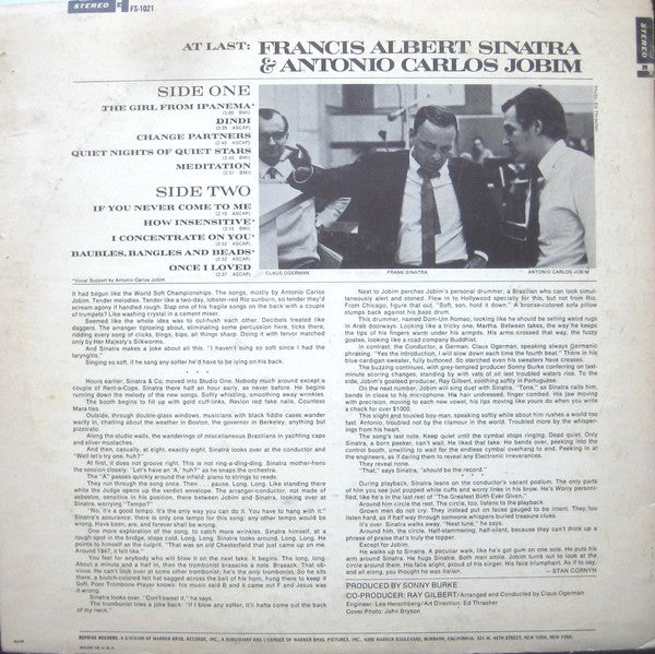 Francis Albert Sinatra & Antonio Carlos Jobim – Francis Albert Sinatra & Antonio Carlos Jobim (Pre-Owned Vinyl) Reprise Records 1967