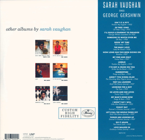 Sarah Vaughan With Hal Mooney And His Orchestra – Sarah Vaughan Sings George Gershwin (Pre-Owned Vinyl) Verve Records 2018