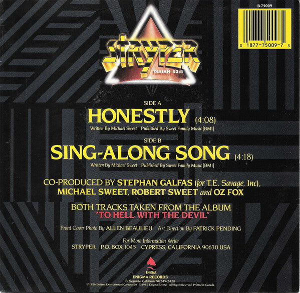 Stryper – Honestly (Pre-Owned 7" Single Vinyl)