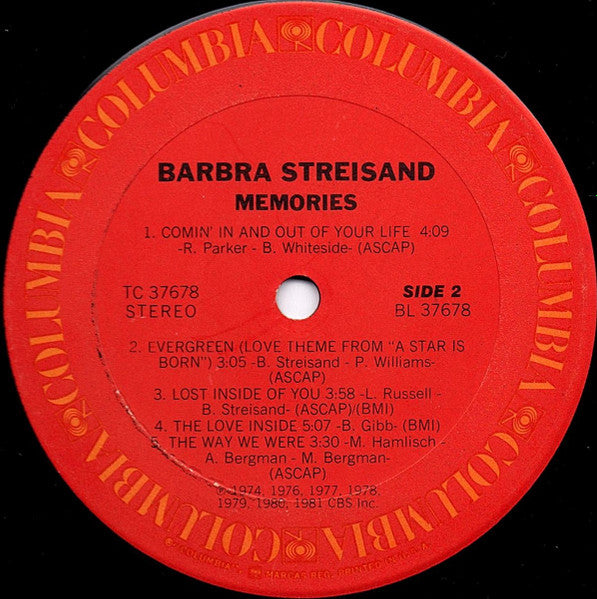 Barbra Streisand – Memories (Pre-Owned Vinyl) Columbia 1981
