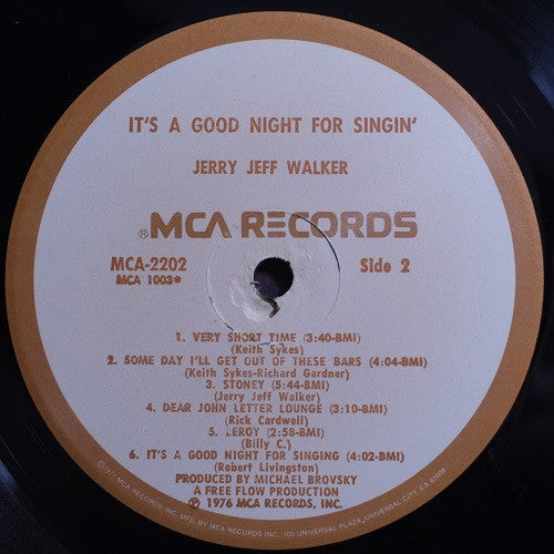 Jerry Jeff Walker – It's A Good Night For Singin' (Pre-Owned Vinyl) MCA Records 1976