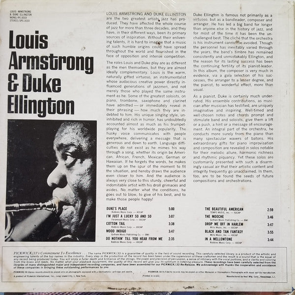 Louis Armstrong & Duke Ellington – Louis Armstrong & Duke Ellington (Pre-Owned Vinyl) Pickwick/33 Records 1965