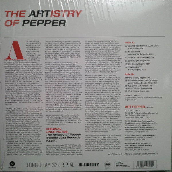 Art Pepper – The Artistry Of Pepper (New Vinyl) WaxTime 2018