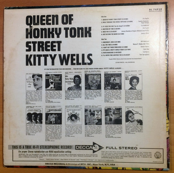 Kitty Wells – Queen Of Honky Tonk Street (Pre-Owned Vinyl) Decca 1967