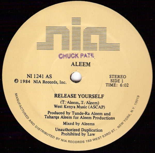 Aleem – Release Yourself (Pre-Owned Vinyl) NIA Records 1984