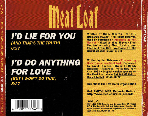 Meat Loaf – I'd Lie For You (And That's The Truth) (Pre-Owned CD)