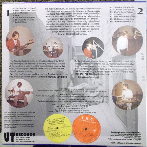 The Misunderstood – The Lost Acetates 1965-1966 (Pre-Owned Vinyl) Ugly Things Records 2004