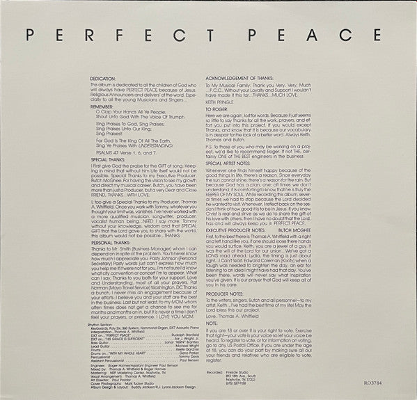 Keith Pringle – Perfect Peace (New Vinyl)	Onyx International Records 1984