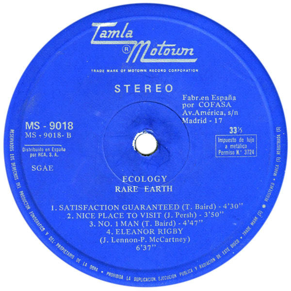 Rare Earth ‎– Ecology (Pre-Owned Vinyl)  Tamla Motown 1970