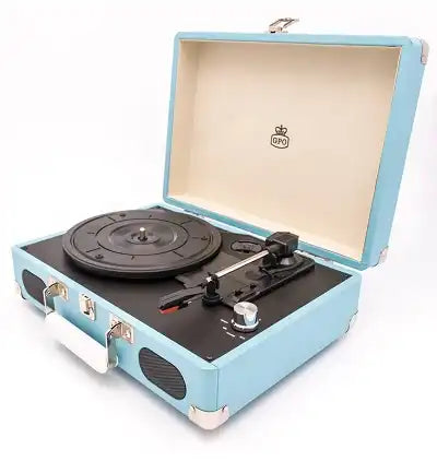 GPO Soho Retro Briefcase Style 3 Speed Turntable (Turquoise)