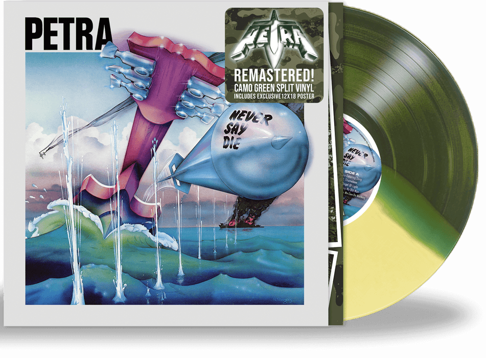 PETRA - NEVER SAY DIE (*New-Vinyl) SPLIT CAMO VINYL w/POSTER, 2022 GIRDER RECORDS, LIMITED RUN