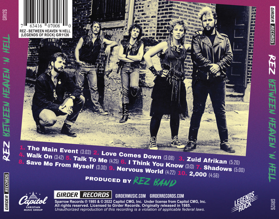 REZ BAND - BETWEEN HEAVEN AND HELL (CD) 2022 Legends of Rock, Remastered, w/ Collectors Trading Card