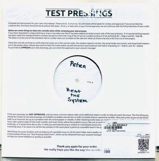 Petra - Beat The System - OFFICIAL 2021 VINYL TEST PRESSING!!!